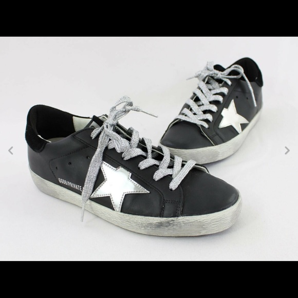 Golden Goose Shoes - Golden Goose Auth Black Leather Silver Superstar Low Top Sneakers Size 7